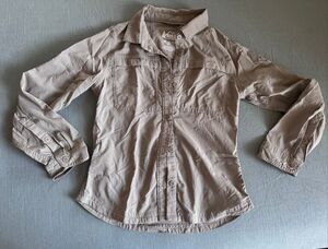 REI girls hiking camping outdoor khaki tan button up long sleeve shirt XS 6-7 ye